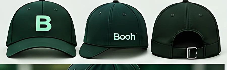 Bonés da Booh em verde escuro com o B em verde neon